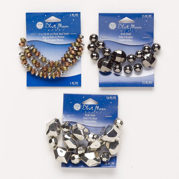 Bead mix, multi-finished acrylic, 8x6mm-24x19mm mixed shapes with 0.8-2mm hole. Sold per pkg of 3. image number 0