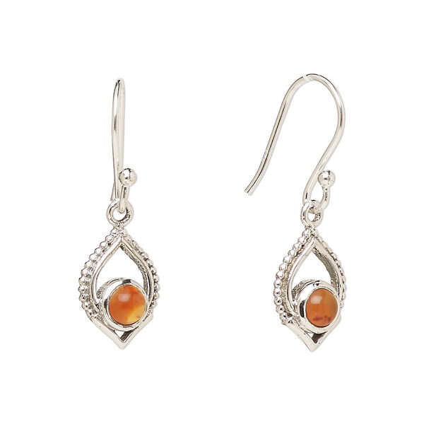 Ear wire, Create Compliments®, antiqued sterling silver and carnelian (dyed/heated), fishhook, 28mm with 13.5x9mm single-sided marquise, 21 gauge. Sold per pair. image number 0