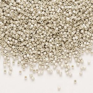 Seed bead, Delica®, glass, pkg/250g, #15 round, opaque galvanized matte silver (DBS-0335).