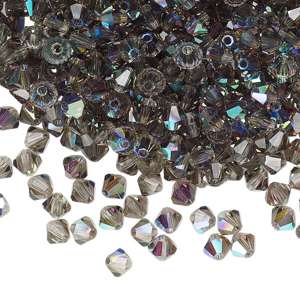 Bead 48pk black diamond AB, Preciosa Czech crystal 4mm bicone image number 0