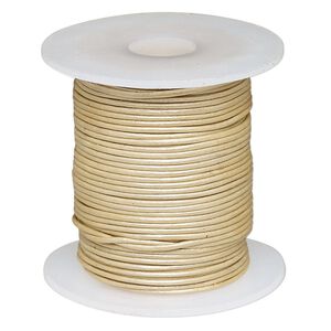 Cord, leather (coated), metallic beige, 0.5-0.8mm. Sold per 25-yard spool.