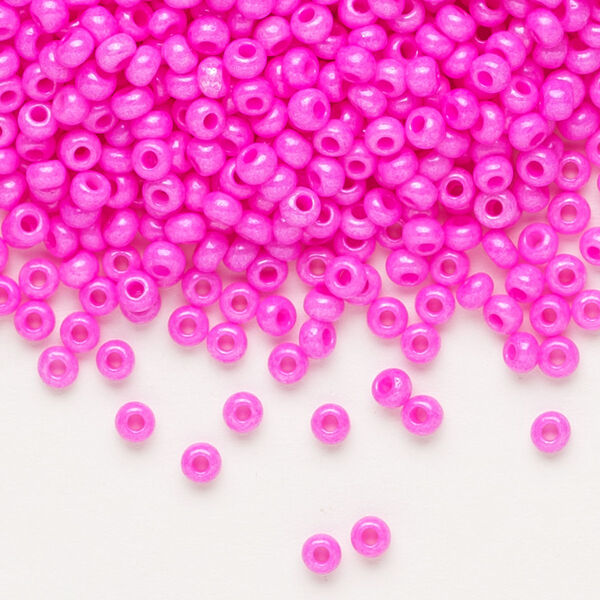 Seed bead, Preciosa Ornela Czech glass, pkg/50g, #8 rocaille, opaque pink luster chalkwhite, (16177). image number 0