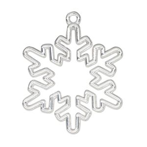 Component, resin frame, silver-finished "pewter" (zinc-based alloy), 33x30mm open snowflake. Sold per pkg of 2.