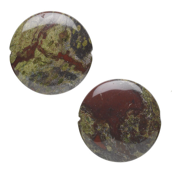Bead, dragon blood jasper (natural), 30mm flat round, B grade, Mohs hardness 6-1/2 to 7. Sold per pkg of 2. image number 0