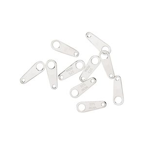 Chain tab, sterling silver, 9x3mm, two-sided. Sold per pkg of 10.
