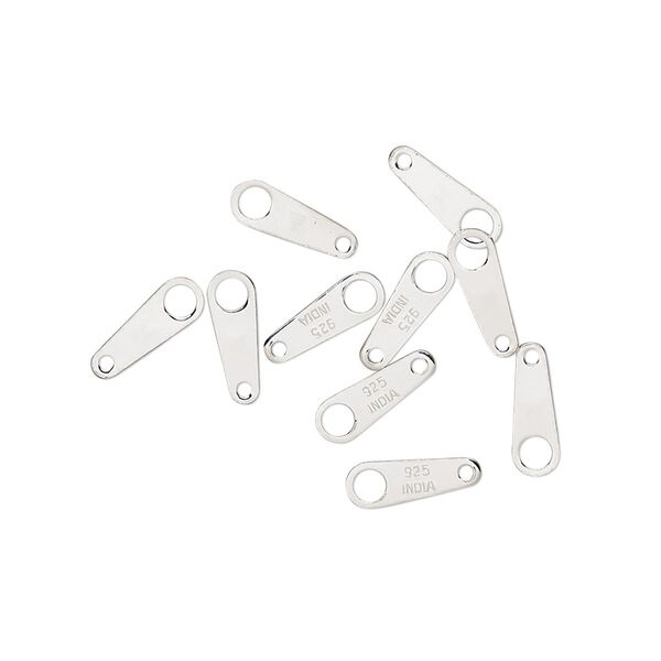 Chain tab, sterling silver, 9x3mm, two-sided. Sold per pkg of 10. image number 0