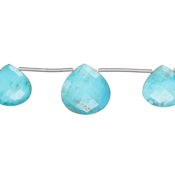 Imperial crown turquoise 1pkg3, hand-cut top-drilled faceted puffed teardrop bead natural B grade, 14-17mm / 16-21mm image number 0