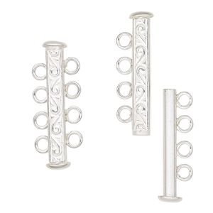 Clasp slide lock 1pkg1 sterling silver, 27x6mm filigree tube, JBB Findings 4-strand