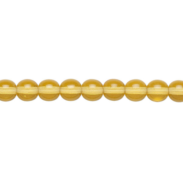Bead, Czech glass druk, transparent honey, 6mm round. Sold per 15-1/2" to 16" strand. image number 0