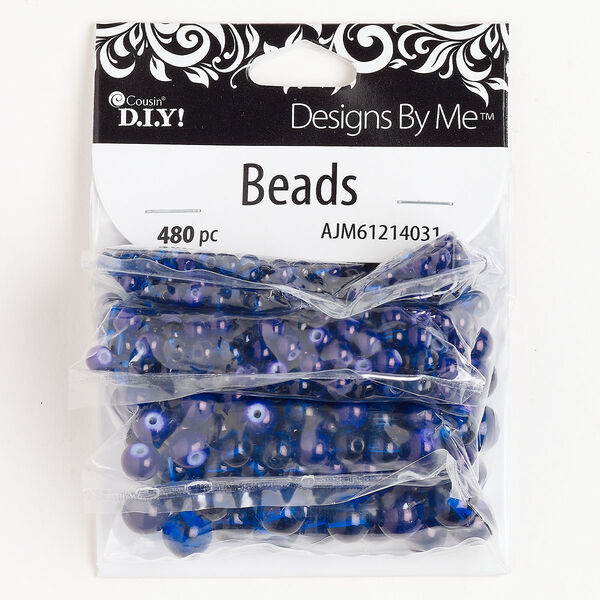 Bead 1pkg1 glass, 4-8mm round, set of 480 mix translucent cobalt blue / purple image number 0