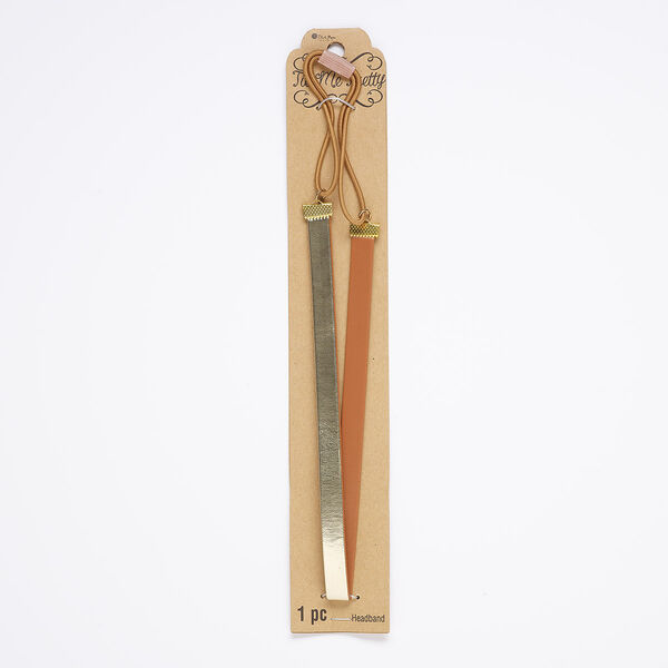 Headband, reversible, elastic / vinyl / gold-finished steel, brown and gold, 13mm wide, 19 inches. Sold individually. image number 0