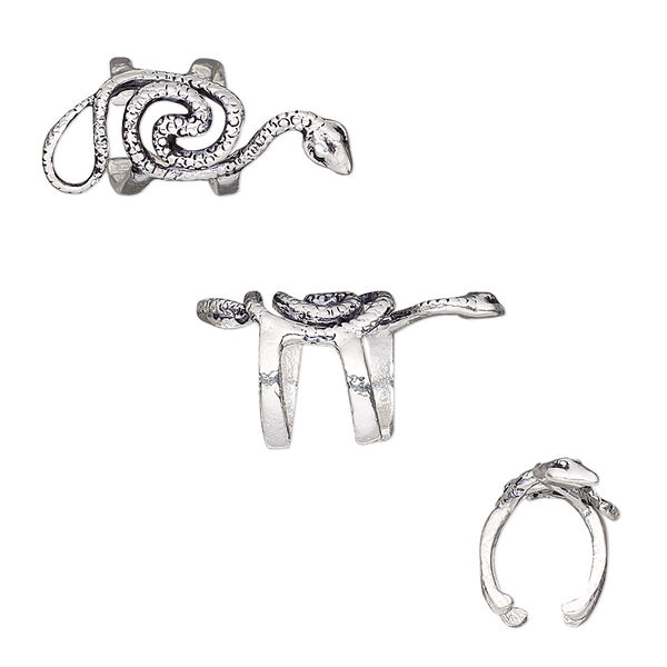 Ear cuff, antique silver-plated brass, 20x9mm snake. Sold individually. image number 0