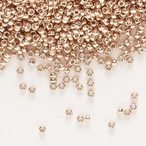 Seed bead, Miyuki, glass, pkg/35g, #15 rocaille, opaque galvanized champagne, (RR-1072L).