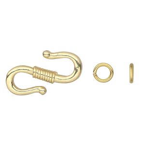 Clasp S-hook 1pkg12 "pewter" (zinc alloy), 23x14mm double-sided / 6mm 19 gauge open jump ring, gold-finished 1-strand