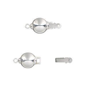 Clasp tab 1pkg1 sterling silver, 8mm ball, stainless steel 1-strand