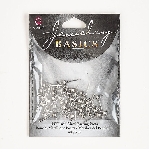 Earstud, silver-finished steel, 7mm ball with closed loop. Sold per pkg of 20 pairs. image number 0