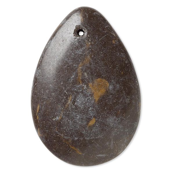 Focal, portoro marble (natural), 40x29mm-45x32mm puffed teardrop with flat back, C grade, Mohs hardness 3. Sold individually. image number 0