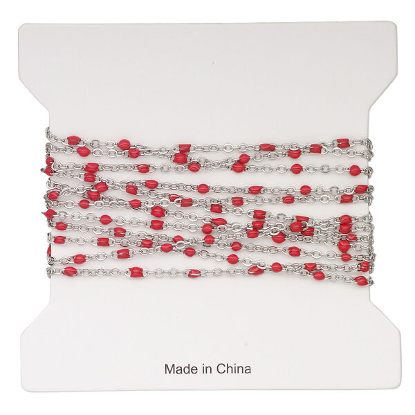 Chain, stainless steel and enamel, red,1.7mm flat cable with 2mm ball. Sold per pkg of 5 feet. image number 0