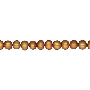 Pearl, cultured freshwater (dyed), saffron, 4-5mm semi-round, C- grade, Mohs hardness 2-1/2 to 4. Sold per 16-inch strand.