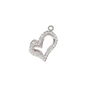 Charm, cubic zirconia and rhodium-plated sterling silver, clear, 15x13mm single-sided open heart. Sold individually.
