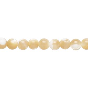 Bead, mother-of-pearl shell (natural), 5.5-6mm round, Mohs hardness 3-1/2. Sold per 15-1/2" to 16" strand.