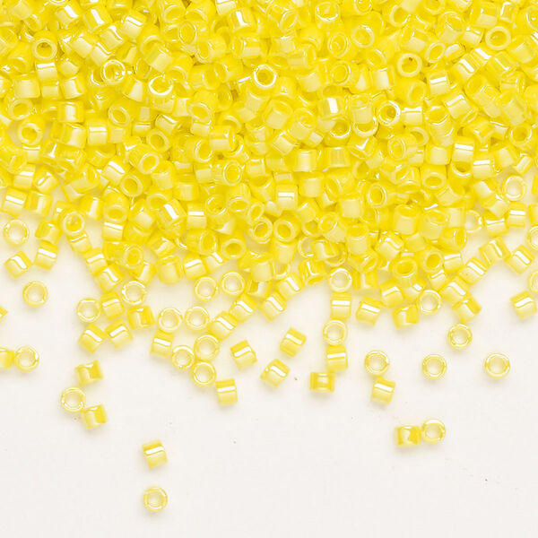 Seed bead, Delica®, glass, pkg/250g, #10 round, opaque rainbow yellow (DBM-0160). image number 0