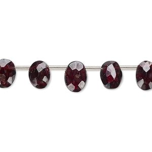 Garnet 1pkg14, hand-cut top-drilled faceted flat oval bead 8x6mm-9x7mm