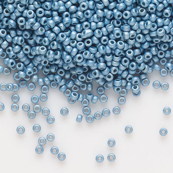 Seed bead, Miyuki, glass, pkg/25g, #11 rocaille, opaque matte galvanized dark aqua, (RR-2094). image number 0