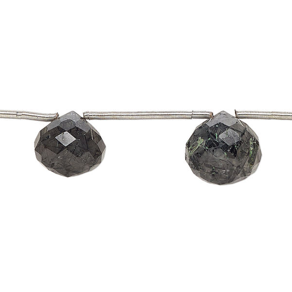 Tourmalinated quartz 1pkg9, hand-cut top-drilled faceted teardrop bead natural 10x9mm-13x11mm image number 0