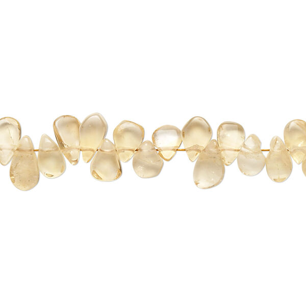 Bead, quartz crystal and citrine (natural / dyed / heated), clear and yellow, 5x4mm-7x5mm hand-cut top-drilled teardrop, C grade, Mohs hardness 7. Sold per 14-inch strand. image number 0