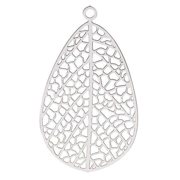 Focal, Lazer Lace™, stainless steel, 36.5x23mm double-sided leaf. Sold per pkg of 2. image number 0