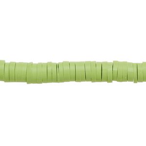 Bead, polymer clay, opaque lime green, 6x1.5mm heishi. Sold per pkg of (2) 15-1/2 to 16-inch strands.
