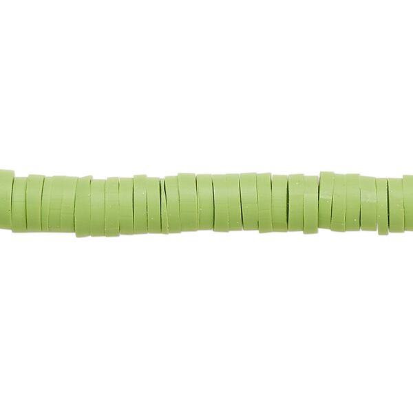 Bead, polymer clay, opaque lime green, 6x1.5mm heishi. Sold per pkg of (2) 15-1/2 to 16-inch strands. image number 0