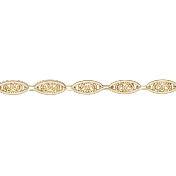Chain, gold-finished "pewter" (zinc-based alloy), 4mm filigree. Sold per pkg of 5 feet. image number 0