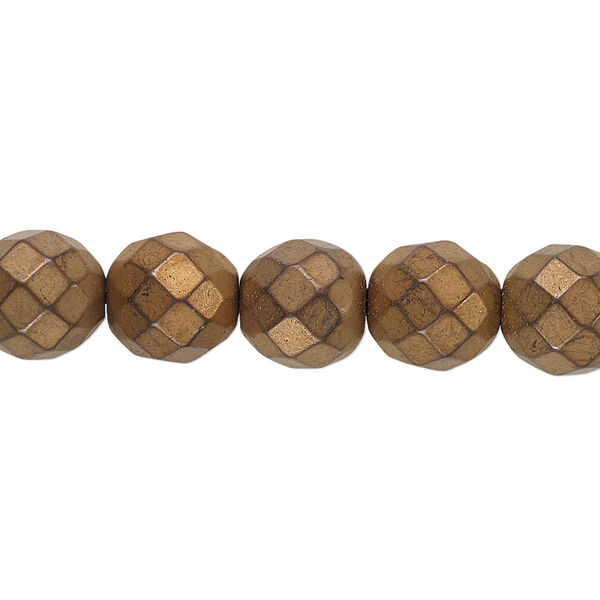 Bead, electroplated Hemalyke™, matte bronze, 10mm faceted round. Sold per 15-1/2" to 16" strand. image number 0