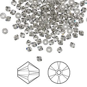 Bead 144pk black diamond, Crystal Passions® 3mm bicone 5328