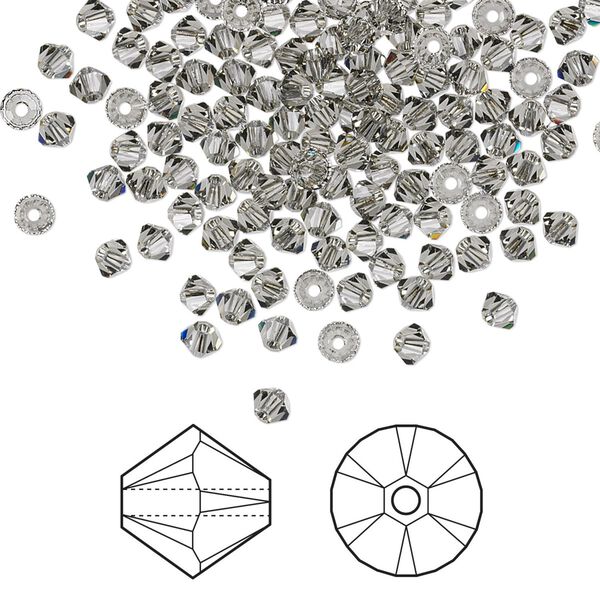 Bead 144pk black diamond, Crystal Passions® 3mm bicone 5328 image number 0