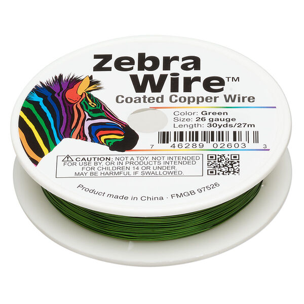 Wire, Zebra Wire™, color-coated copper, green, round, 26 gauge. Sold per 30-yard spool. image number 0