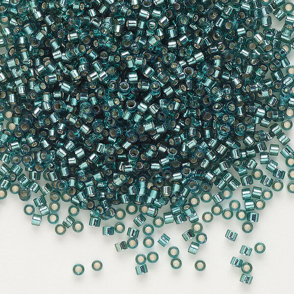 Seed bead, Delica®, glass, pkg/7.5g, #11 round, transparent silver-lined teal (DB-0607). image number 0