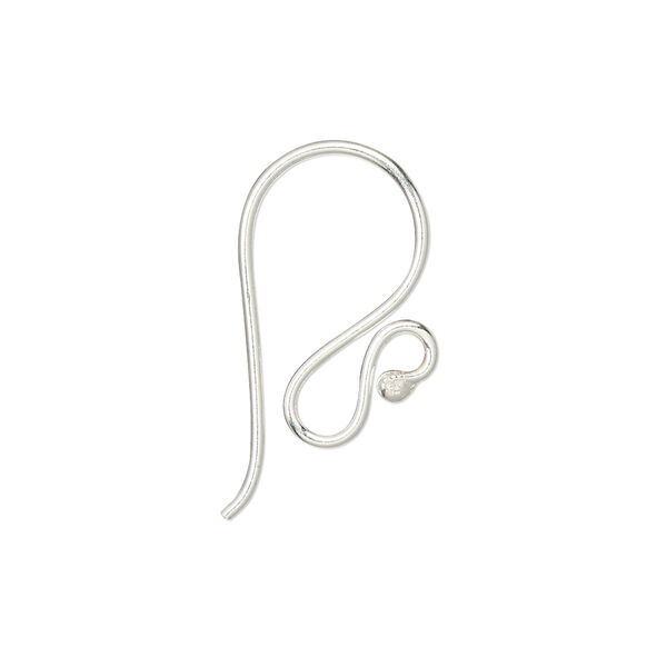 Ear wire, sterling silver, 20mm curved fishhook with ball and open loop, 18 gauge. Sold per pair. image number 0