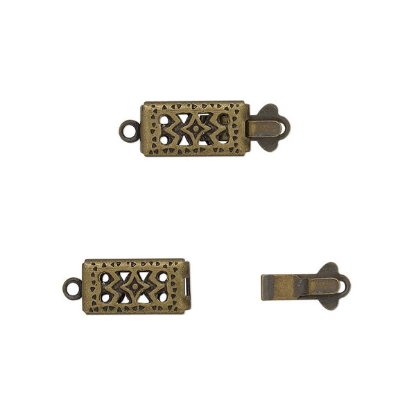 Clasp, tab, antique gold-plated brass, 11x6mm double-sided filigree rectangle. Sold per pkg of 10. image number 0