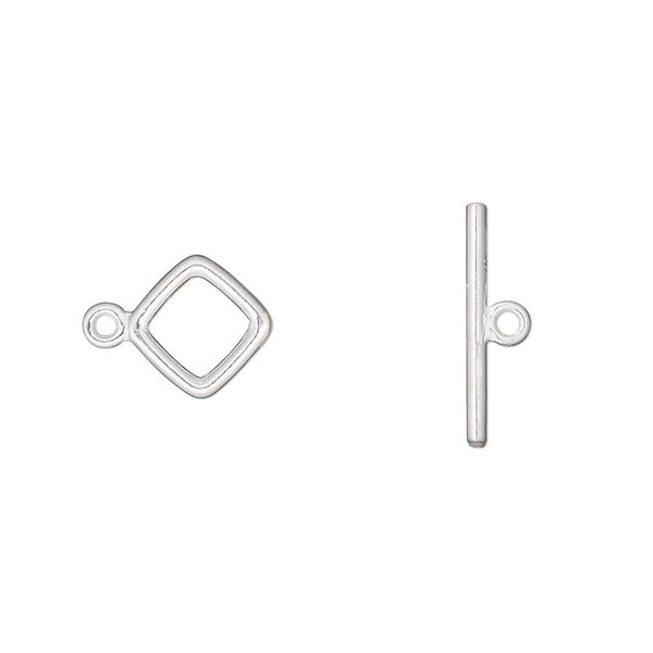 Clasp, JBB Findings, toggle, sterling silver, 9x9mm diamond. Sold individually. image number 0
