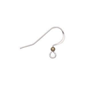 Ear wire fishhook 1pkg20 antique gold-plated, 16.5mm / 2.5mm ball / open loop, 21 gauge brass / stainless steel 10 pair