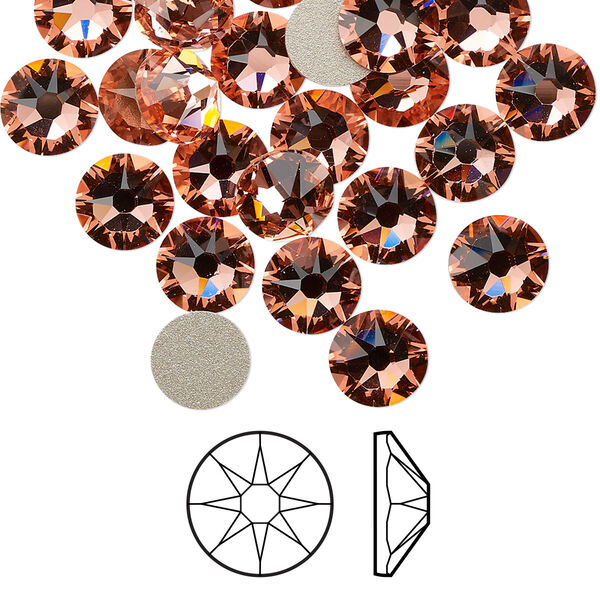 Flat back 144pk rose peach foil back, Swarovski® 7.07-7.27mm rose round SS34 2088 image number 0