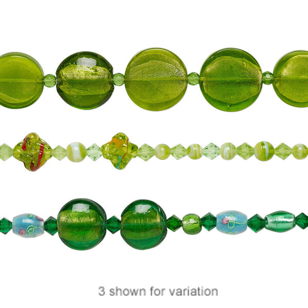 Bead mix, lampworked glass and glass, opaque to transparent multicolored, 6mm-31x27mm mixed shape. Sold per 7-inch strand. image number 0