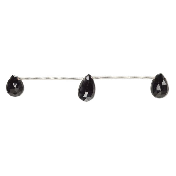 Black spinel 1pkg6, hand-cut top-drilled faceted puffed teardrop bead natural 9x7mm-12x8mm image number 0