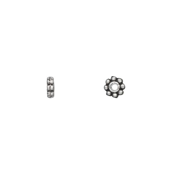 Bead, antique silver-plated "pewter" (zinc-based alloy), 5x2mm double-sided rondelle. Sold per pkg of 100. image number 0