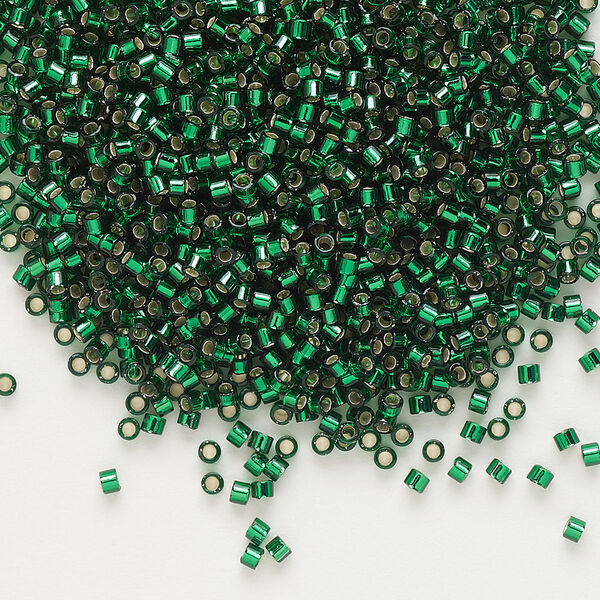 Seed bead, Delica®, glass, pkg/7.5g, #11 round, transparent silver-lined emerald (DB-0148). image number 0