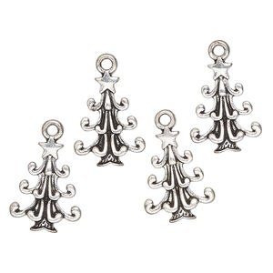 Charm, antique silver-finished "pewter" (zinc-based alloy), 19x14mm single-sided Christmas tree. Sold per pkg of 4.