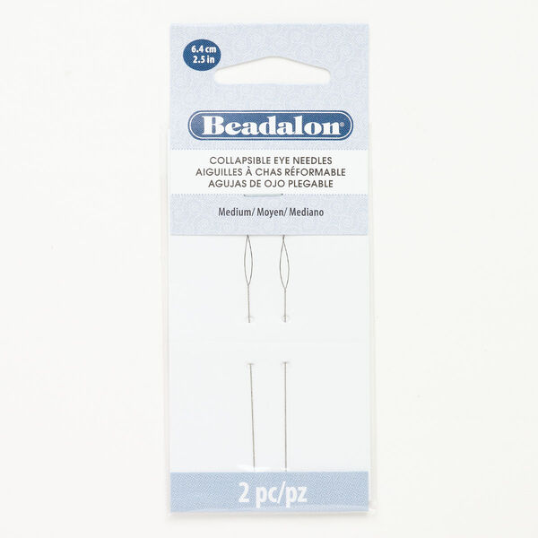 Needle stainless steel 2pk 0.3mm twisted collapsible eye, Beadalon® silver finish 2.5 inch image number 0